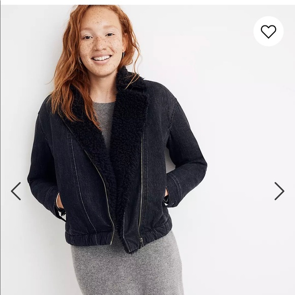 Madewell Sherpa Motorcycle Jean Jacket black Small